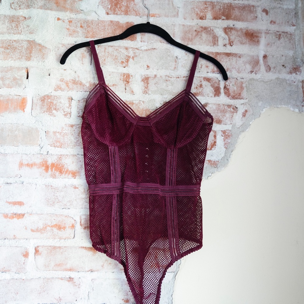 Honey Punch Maroon Mesh Bodysuit Lingerie
